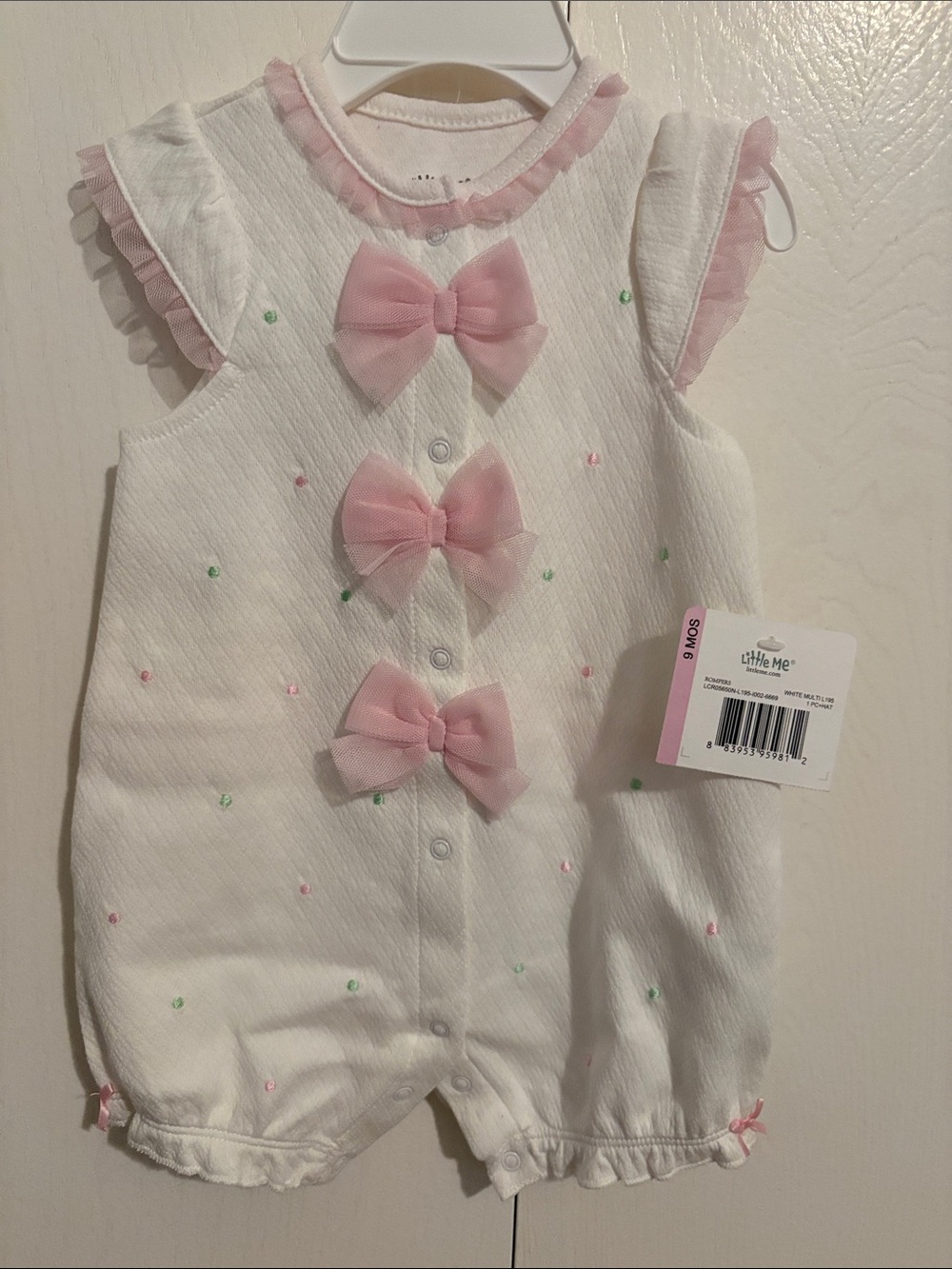Little Me White Romper with Pink Bows